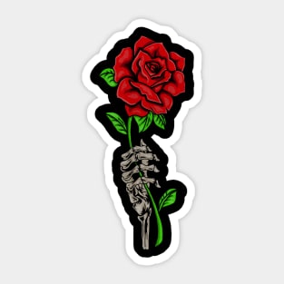 Skeleton Hand Holding a Red Rose, Floral Sticker